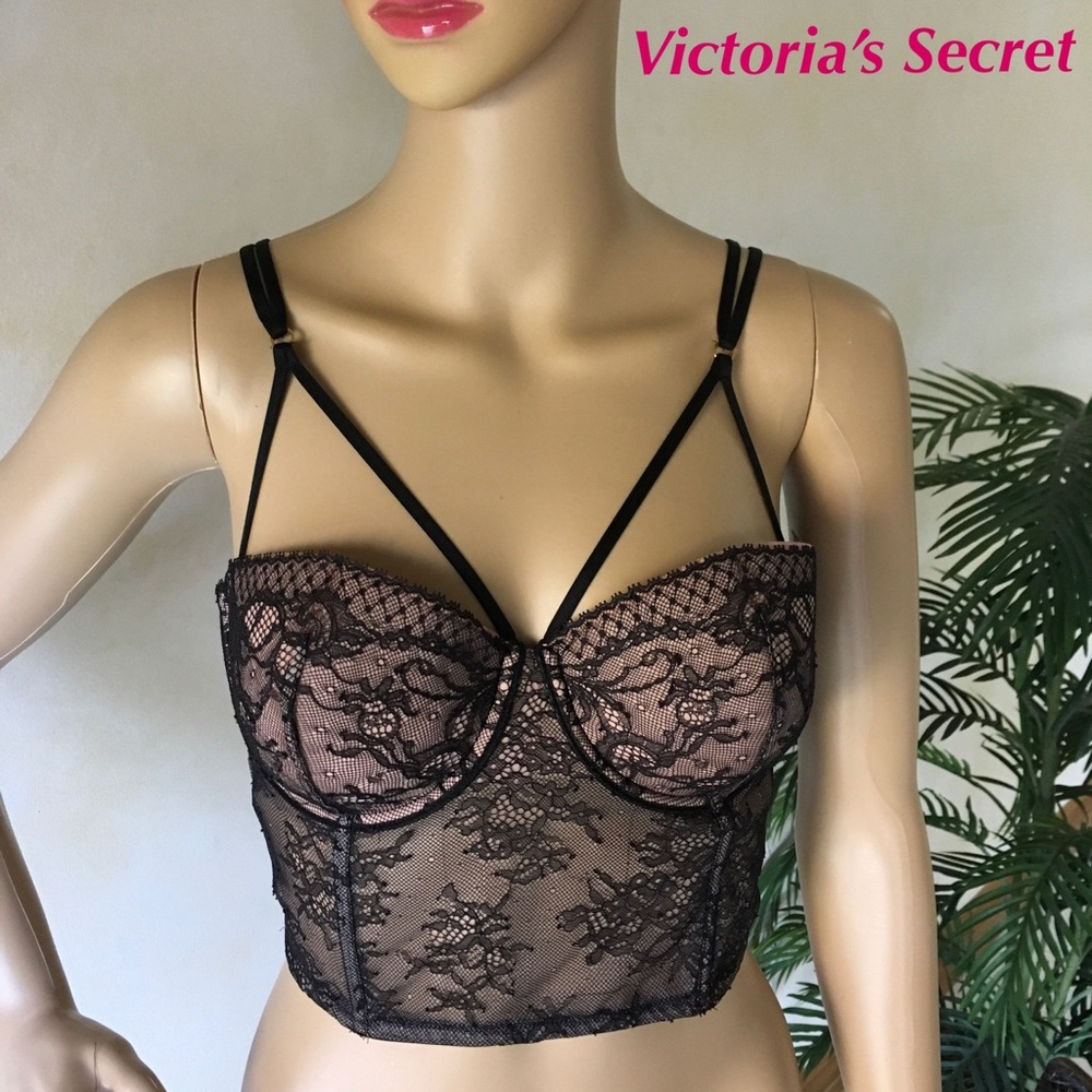 Victoria’s Secret Very Sexy Black and Pink Lace Bustier 34D